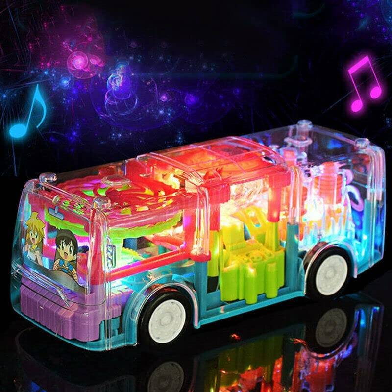 autobuz cu carcasa transparenta, lumini, sunete, rotite multicolore si cifre, 20 cm