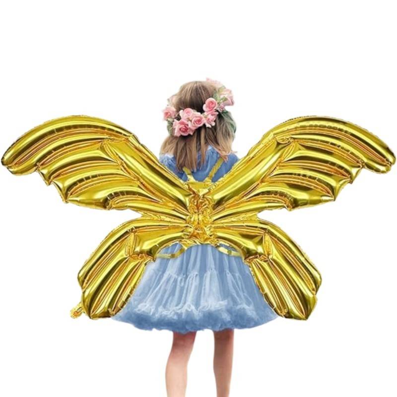 balon folie cu supapa de autoetansare, figurina aripi fluture, 100 cm, auriu