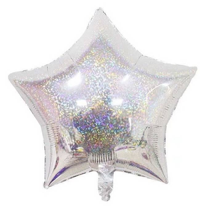 balon in forma de stea, cu efect holografic, 45 cm, argintiu