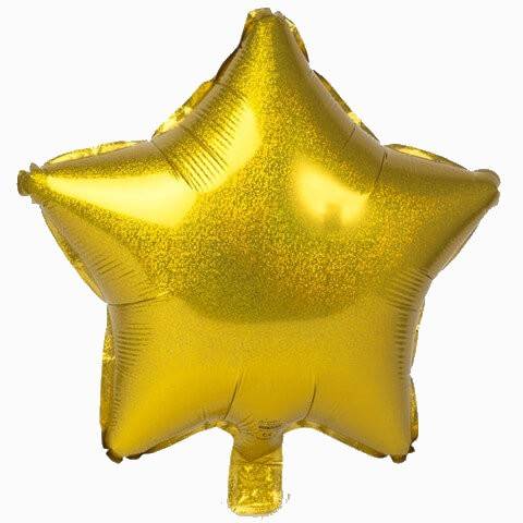 balon in forma de stea, cu efect holografic, 45 cm, auriu