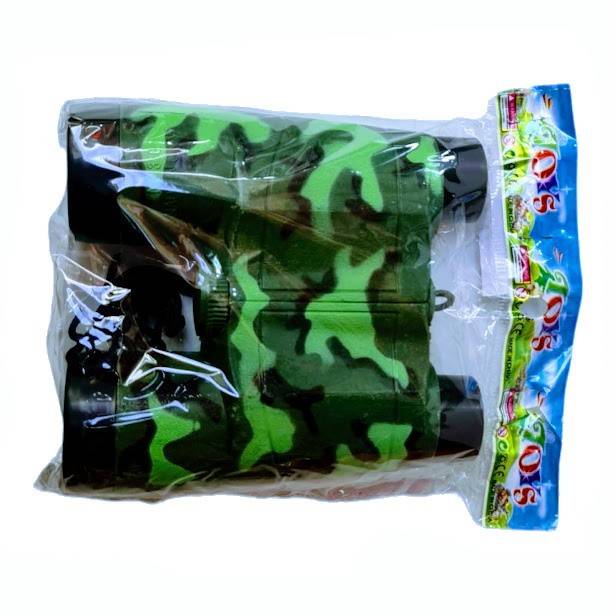 binoclu din plastic de jucarie, model camuflaj, cu snur, 11x13 cm