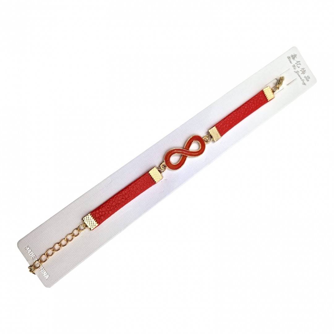 Bratara martisor reglabila din piele ecologica, infinit, rosu