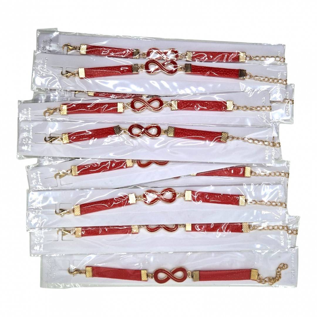 Bratara martisor reglabila din piele ecologica, infinit, rosu