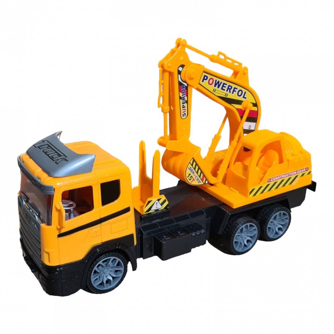 camion cu excavator, masina de santier cu radio comanda, 28 cm, galben