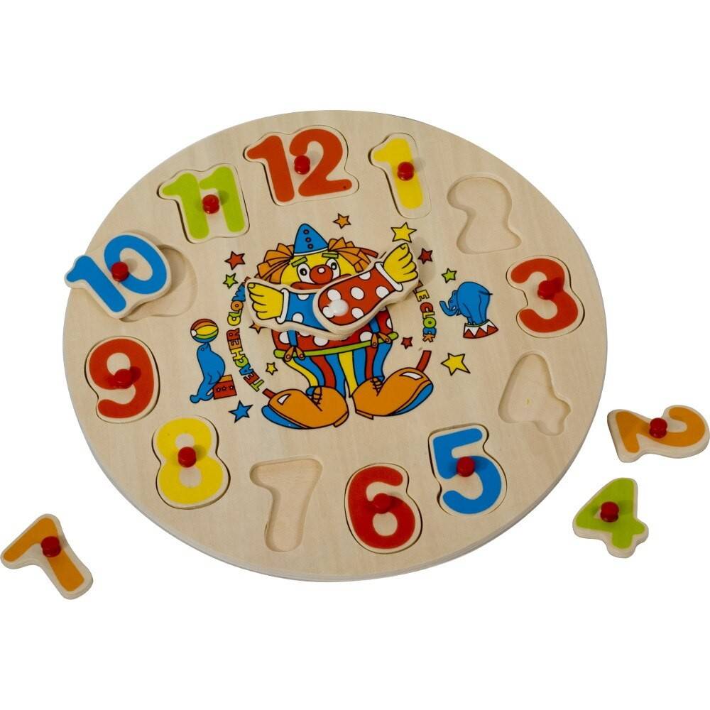 Ceas educativ din lemn, tablita incastru cu 12 piese, cifre, diametrul 30 cm