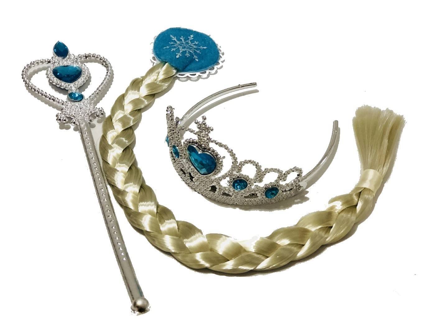 accesorii pentru printesa Elsa, coada cu clema, coronita, bagheta