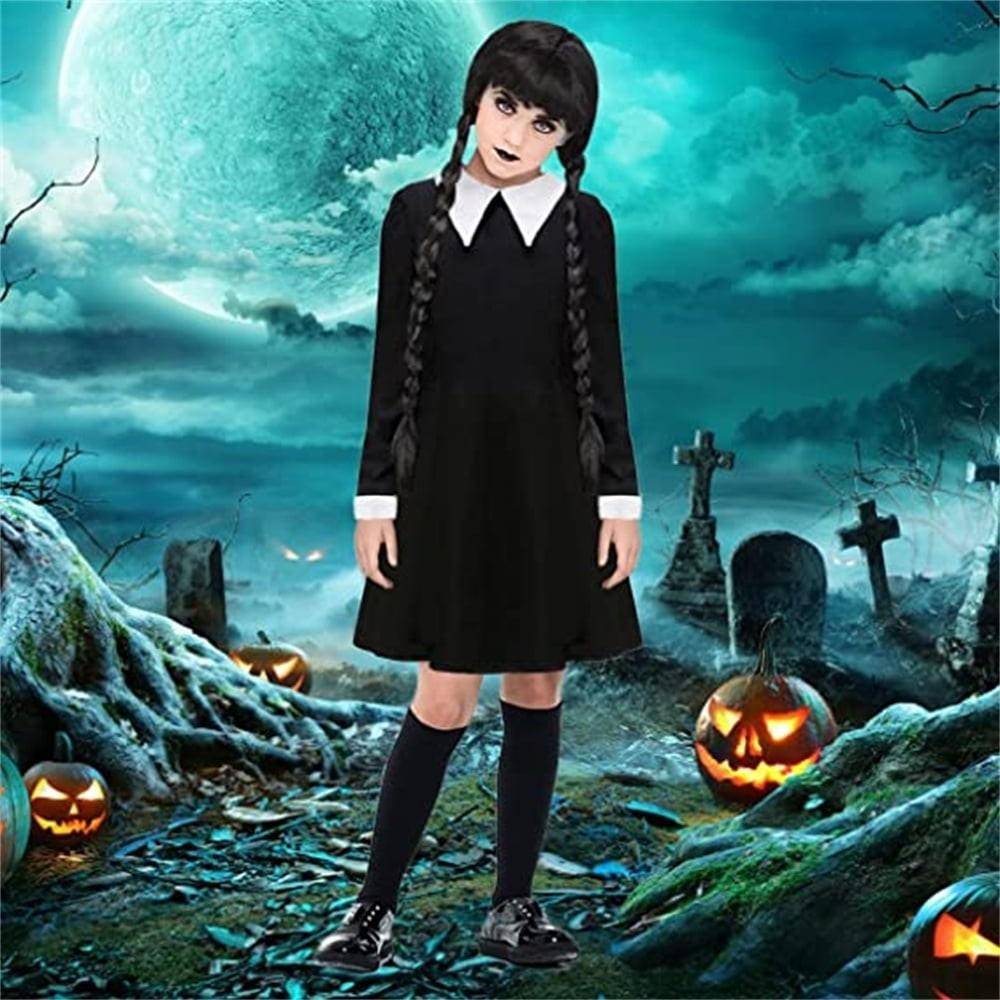 Costumatie Wednesday pentru copii, rochita neagra cu guler alb