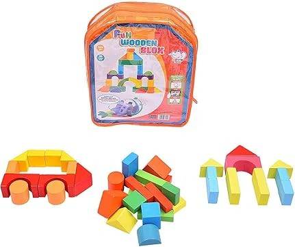 Set cuburi din lemn in rucsac, joc de constructie educativ