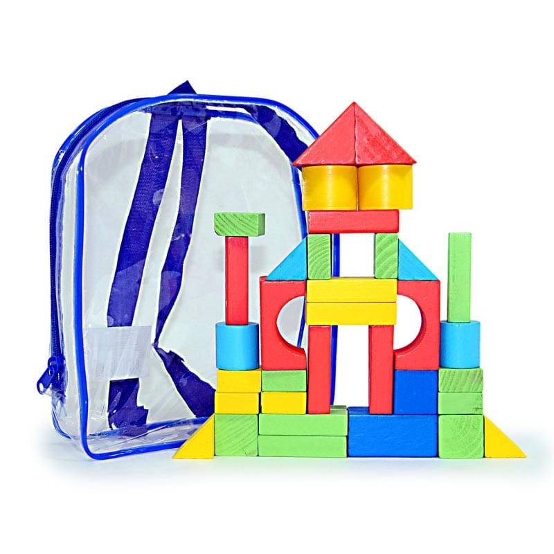 Set cuburi din lemn in rucsac, joc de constructie educativ