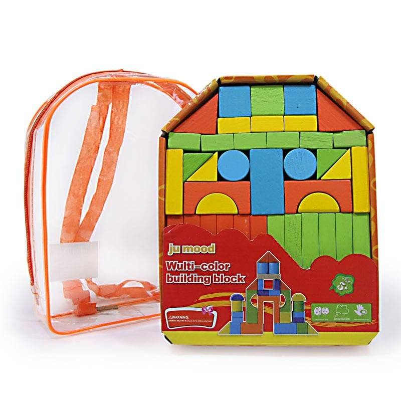 Set cuburi din lemn in rucsac, joc de constructie educativ