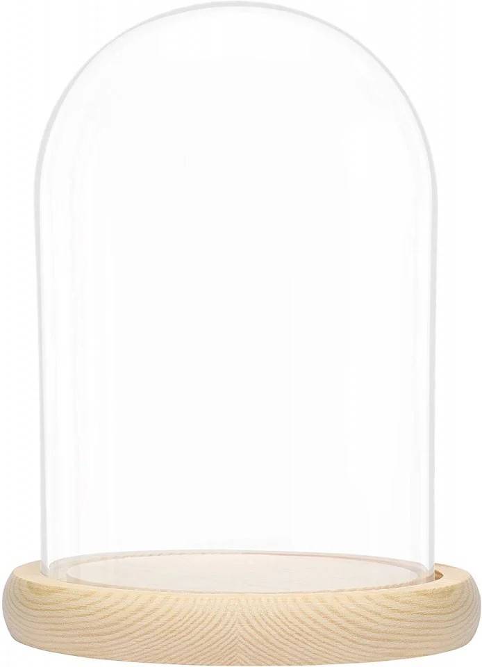 cupola din sticla cu blat de lemn, 13x8 cm