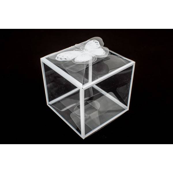 set 12 cutii acetofan transparente cu fluture, 7x7x7 cm
