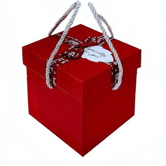 cutie cadou in forma patrata , cu mesaj, rosu, 13.cm