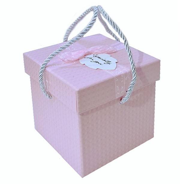 cutie cadou in forma patrata , cu mesaj, roz, 13 cm