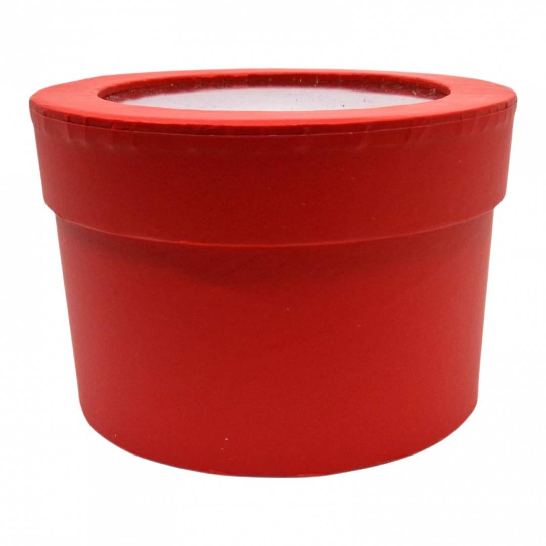 Cutie Rotunda cu Fereastra, 12.5 x 8.5 cm, Finisaj Mat, Rosu