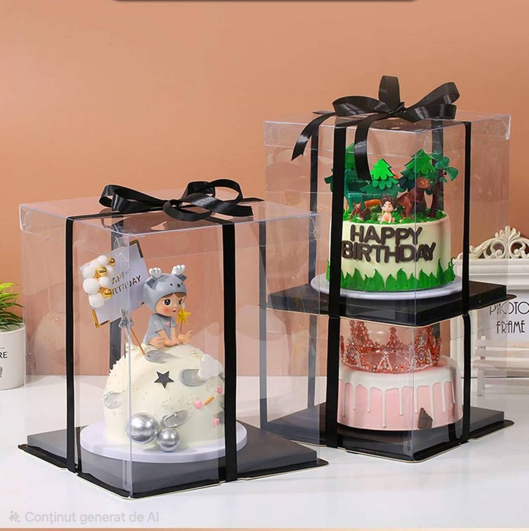 Cutie Transparenta Patrata pentru Torturi și Cadouri, 14.5 x 14.5 x 23 cm