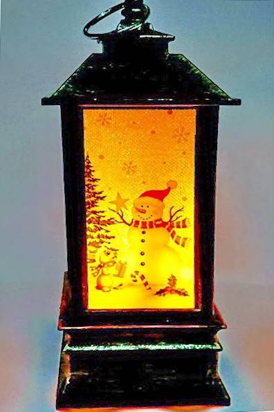 Decoratiune luminoasa pentru Craciun, felinar cu lumina intermitenta, pictat manual, 19 cm inaltime