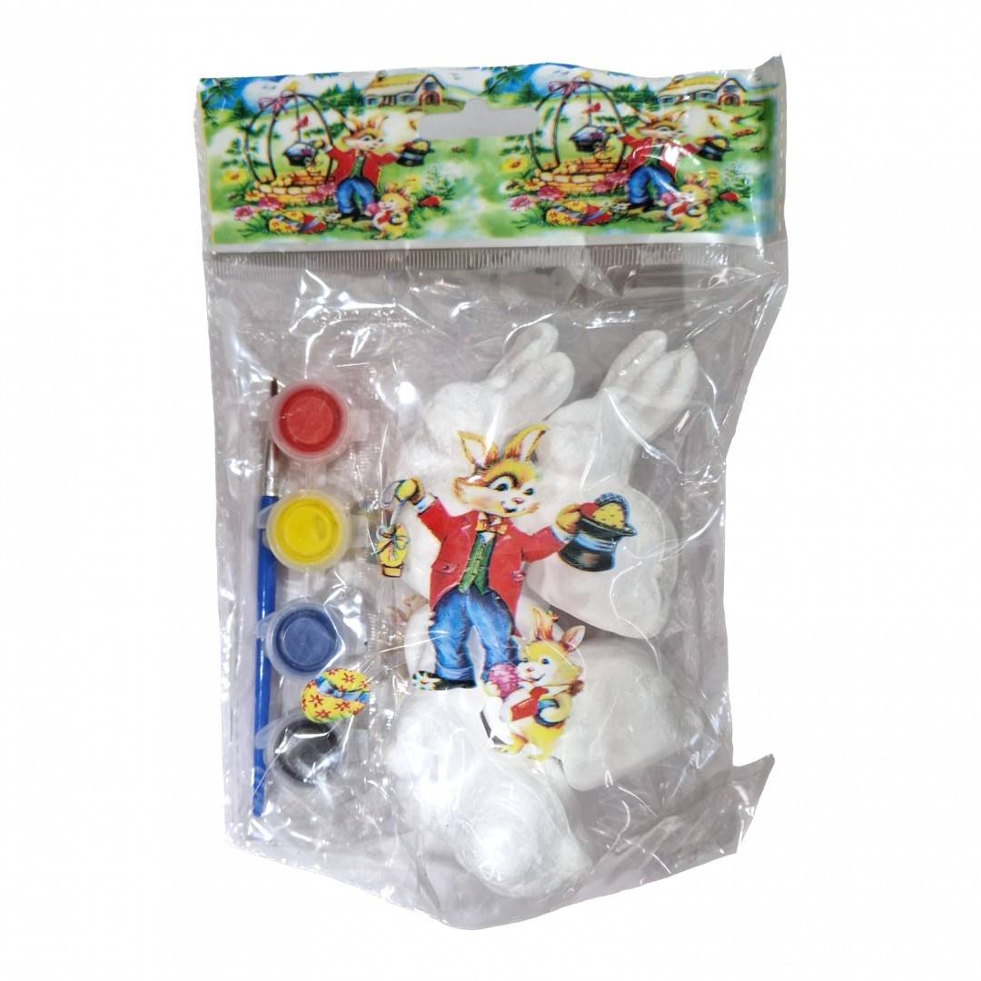 figurina iepure pentru activitati craft, polistiren, 4 buc/set, 7 cm