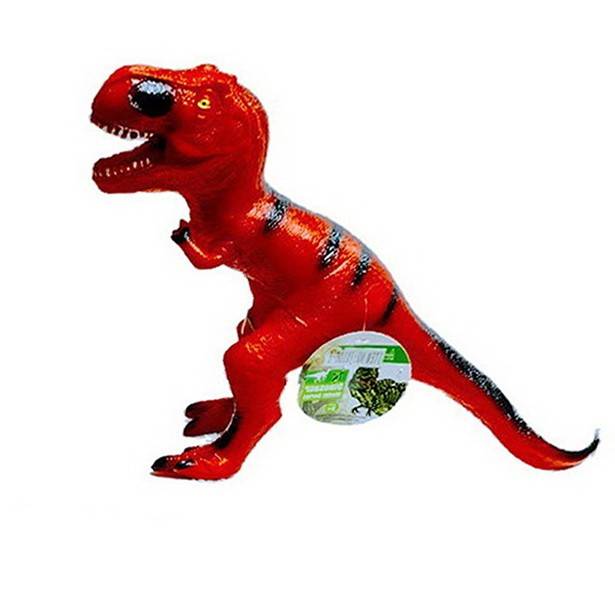 figurina T-Rex, dinozaur din cauciuc cu sunete specifice, 50 cm, rosu, baterii incluse