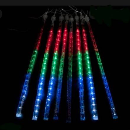 instalatie luminoasa multicolora, turturi cu efect de lumina curgatoare, 8 tuburi, 240 LED-uri, lungime 3 m cu posibilitate de prelungire