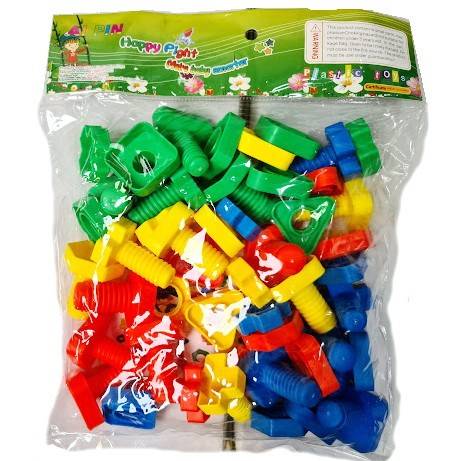 Joc de imbinare cu suruburi si piulite, forme geometrice, 48 piese, multicolor