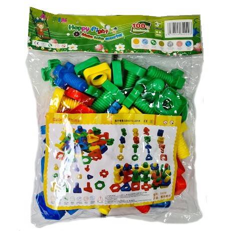 Joc de imbinare cu suruburi si piulite, forme geometrice, 48 piese, multicolor