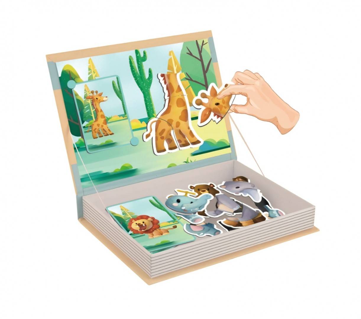 Joc magnetic cu animale salbatice, potrivire si recunoastere, 65 piese