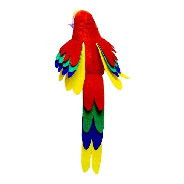 jucarie de plus, Goki, papagal catifelat cu sunete, aripi multicolore si posibilitate de agatare, rosu, 20 cm