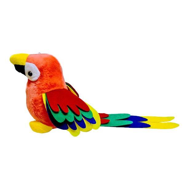 jucarie de plus, Goki, papagal catifelat cu sunete, aripi multicolore si posibilitate de agatare, roz, 20 cm