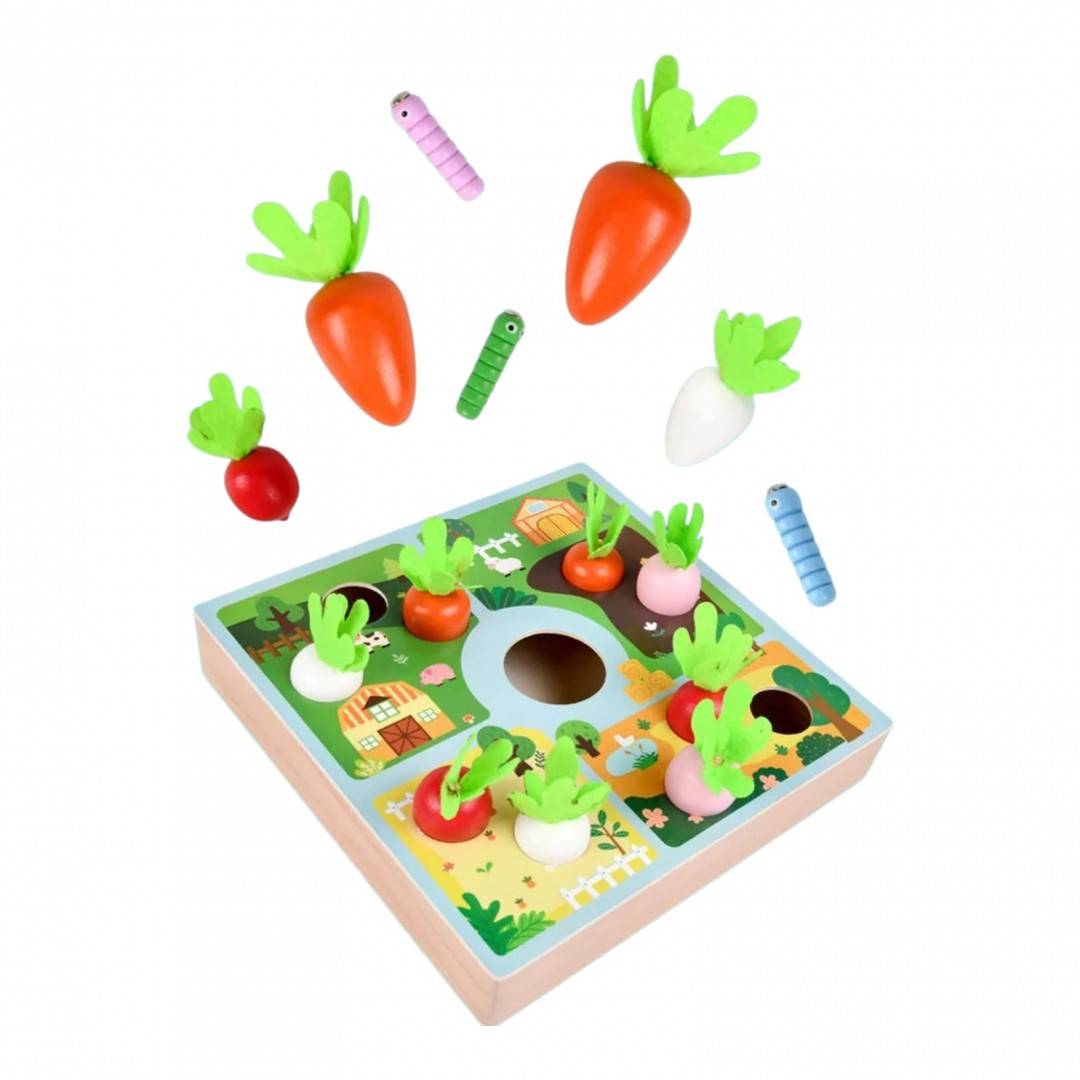 Jucarie educativa din lemn, gradina fermecata cu legume si copac magnetic