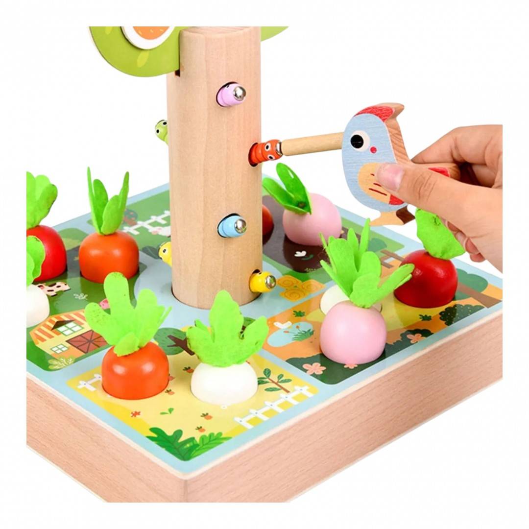 Jucarie educativa din lemn, gradina fermecata cu legume si copac magnetic