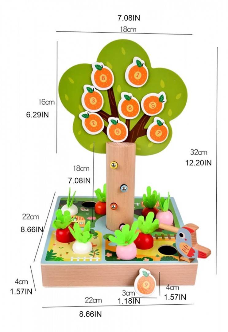Jucarie educativa din lemn, gradina fermecata cu legume si copac magnetic