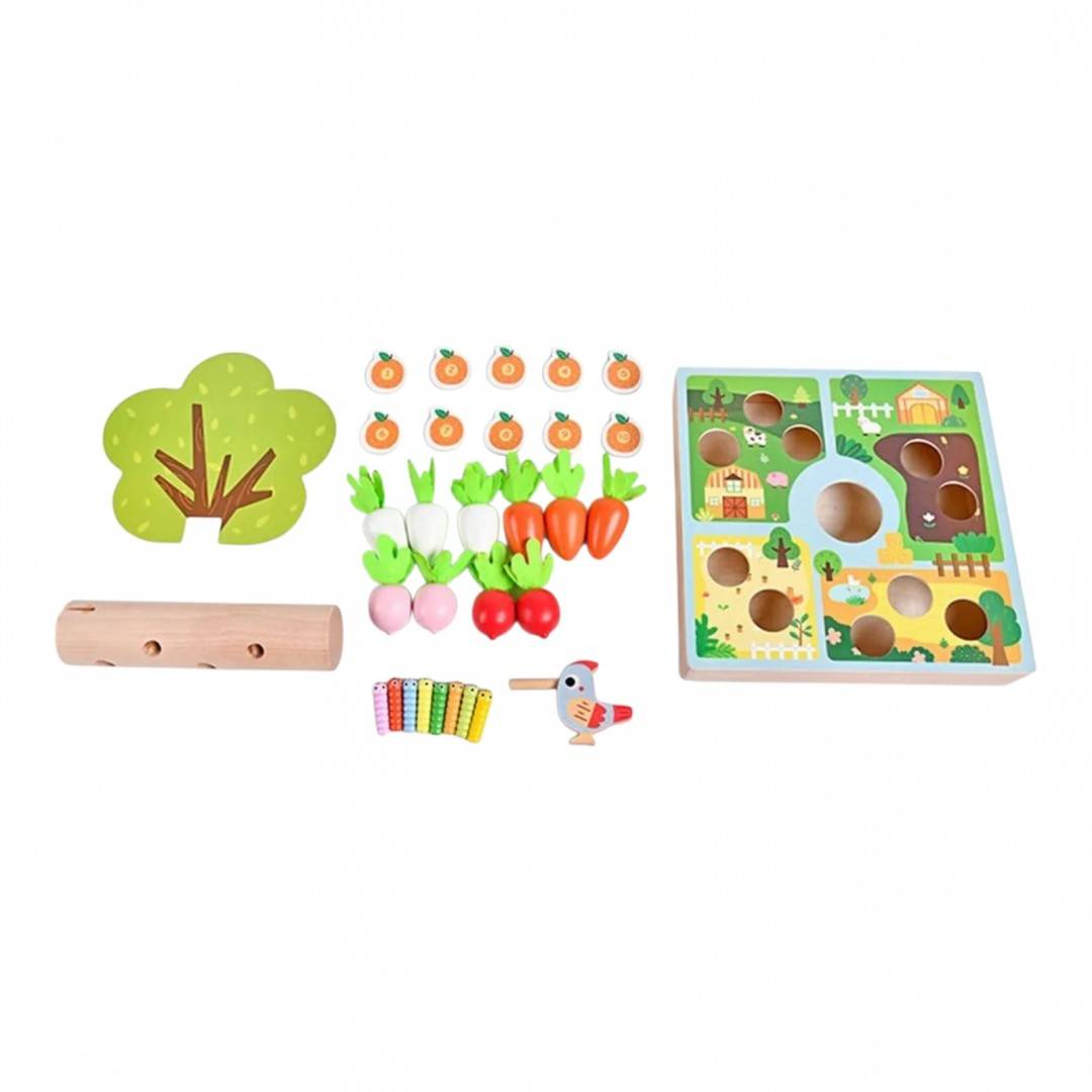 Jucarie educativa din lemn, gradina fermecata cu legume si copac magnetic