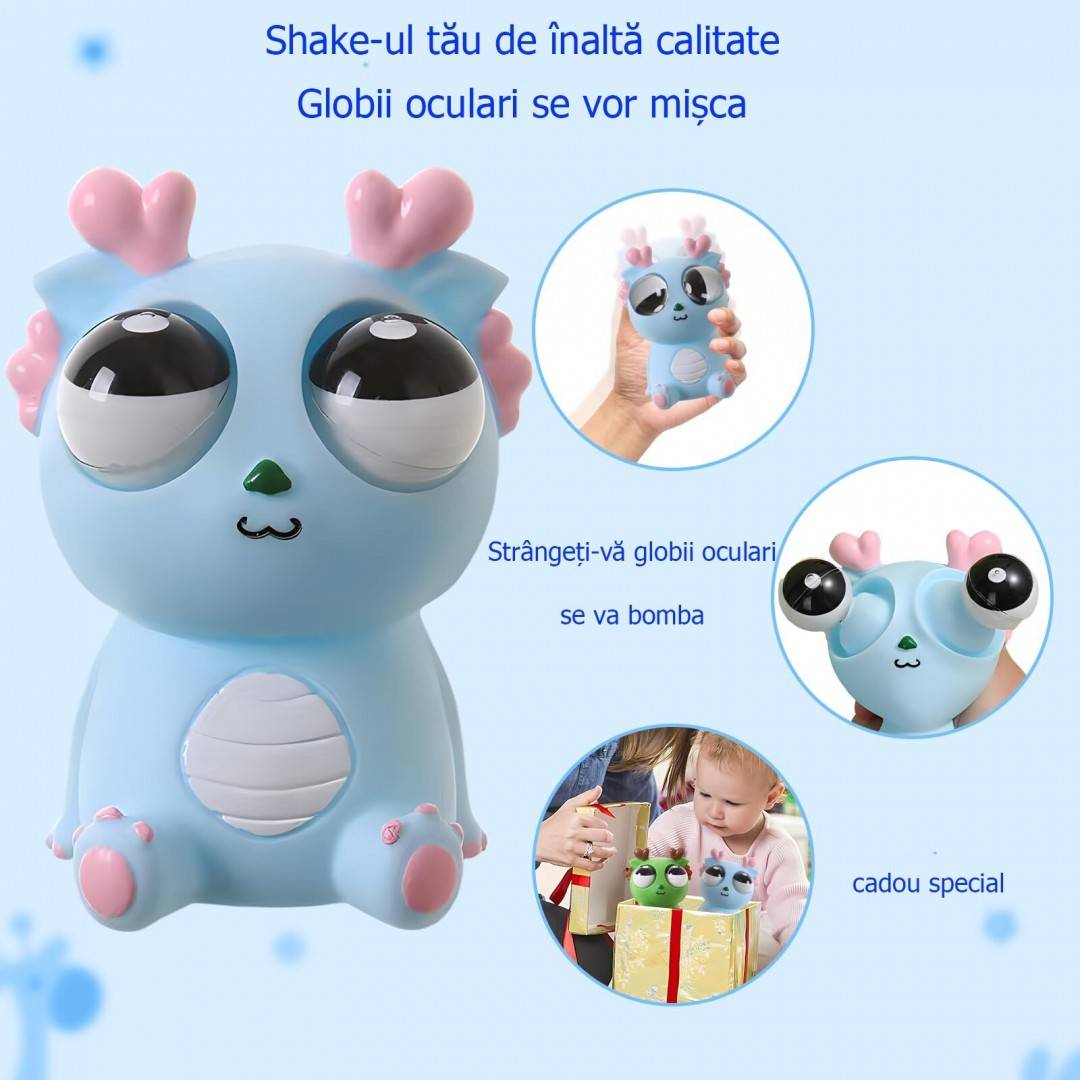 Jucarie interactiva, dragon amuzant cu ochi mobili, pop-up, antistres, albastru