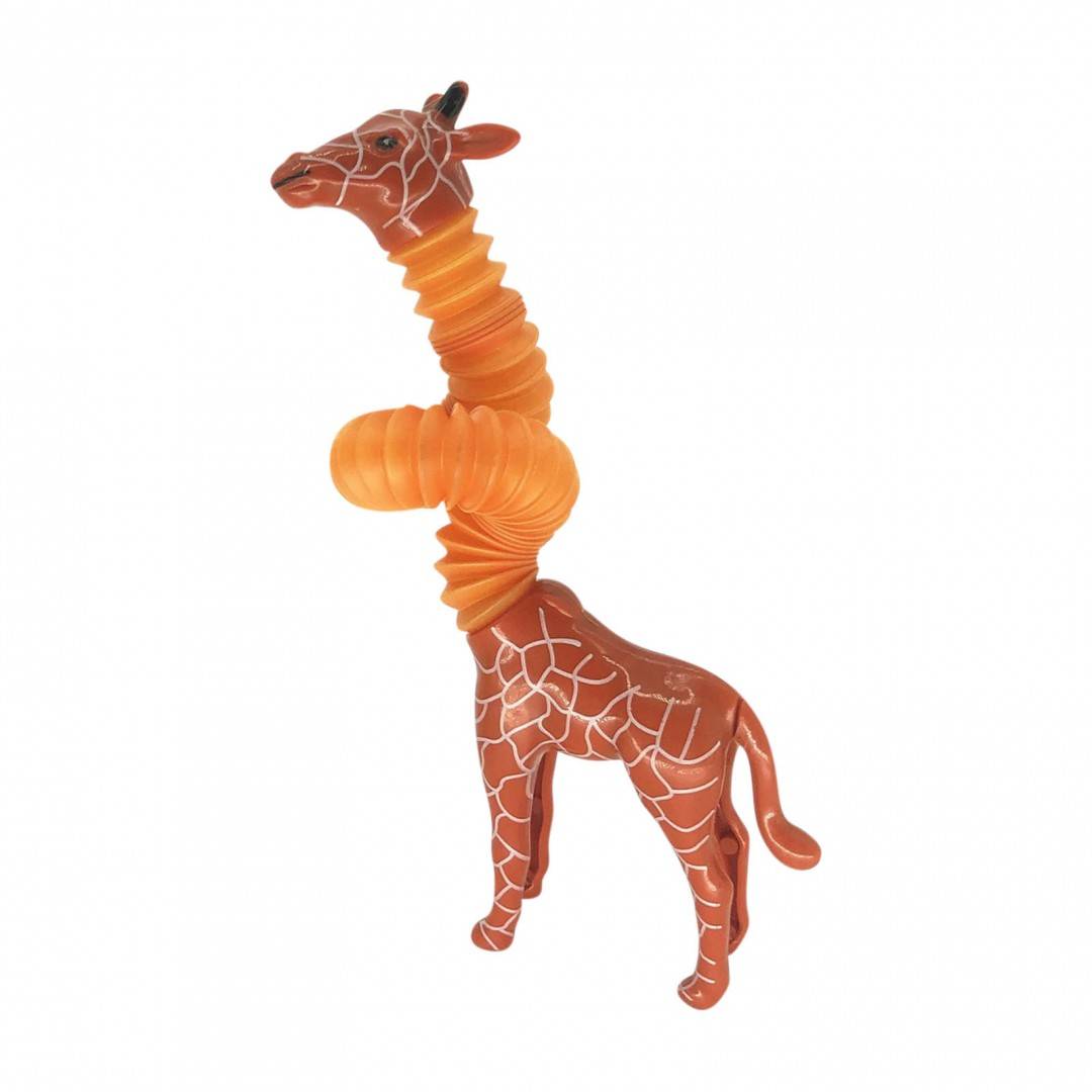 Jucarie senzoriala antistres, Girafa cu gat telescopic, lumini, 11x12 cm