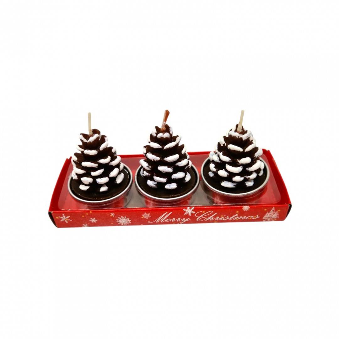 Lumanari decorative pentru Craciun, set 3 conuri de brad