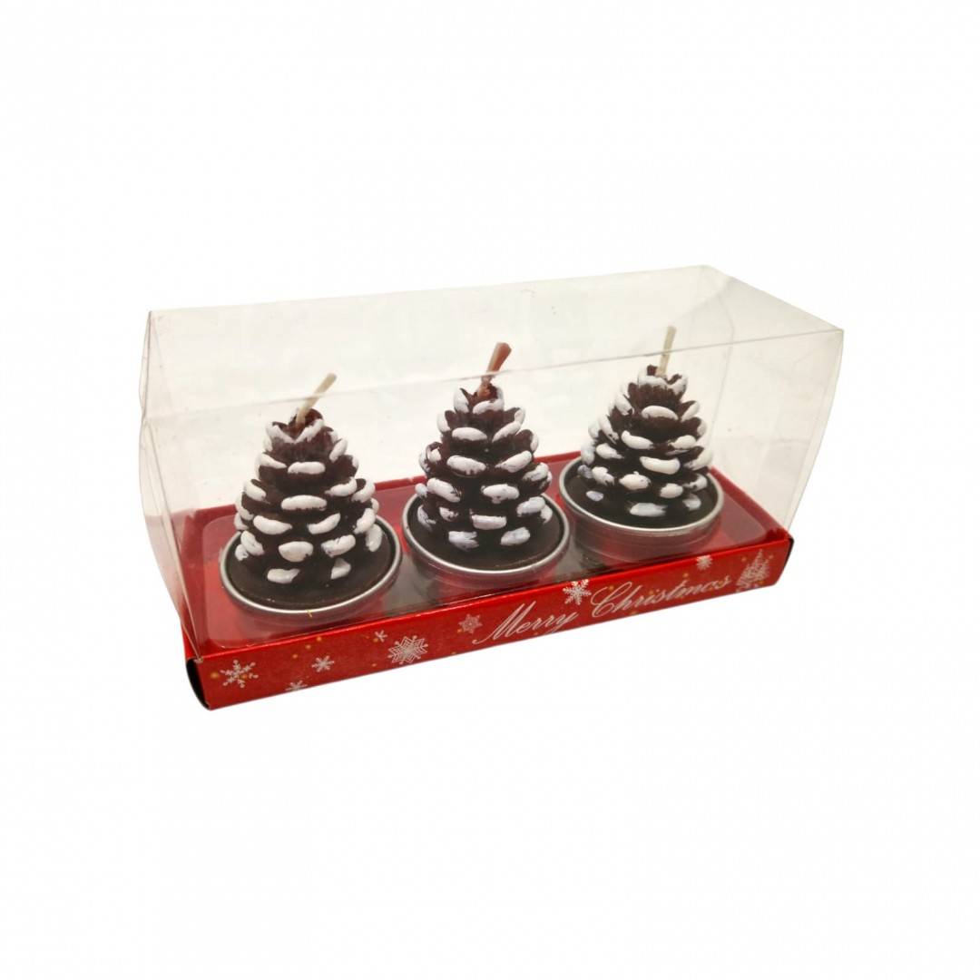 Lumanari decorative pentru Craciun, set 3 conuri de brad