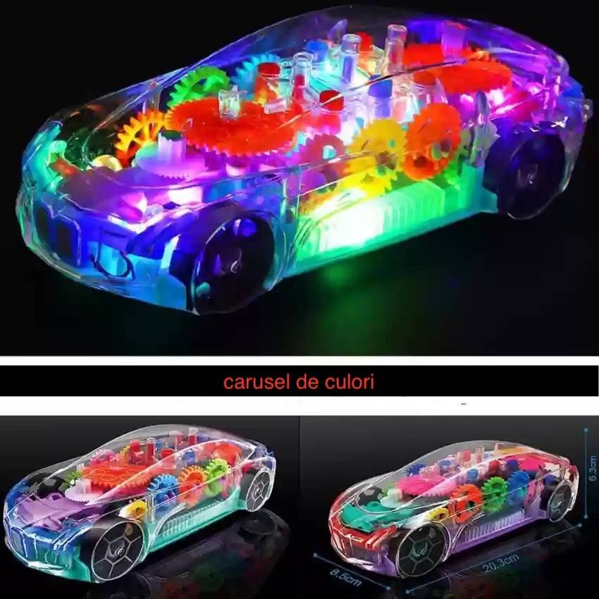 masina cu carcasa transparenta, lumini multicolore, cu/fara sunete, 24 cm