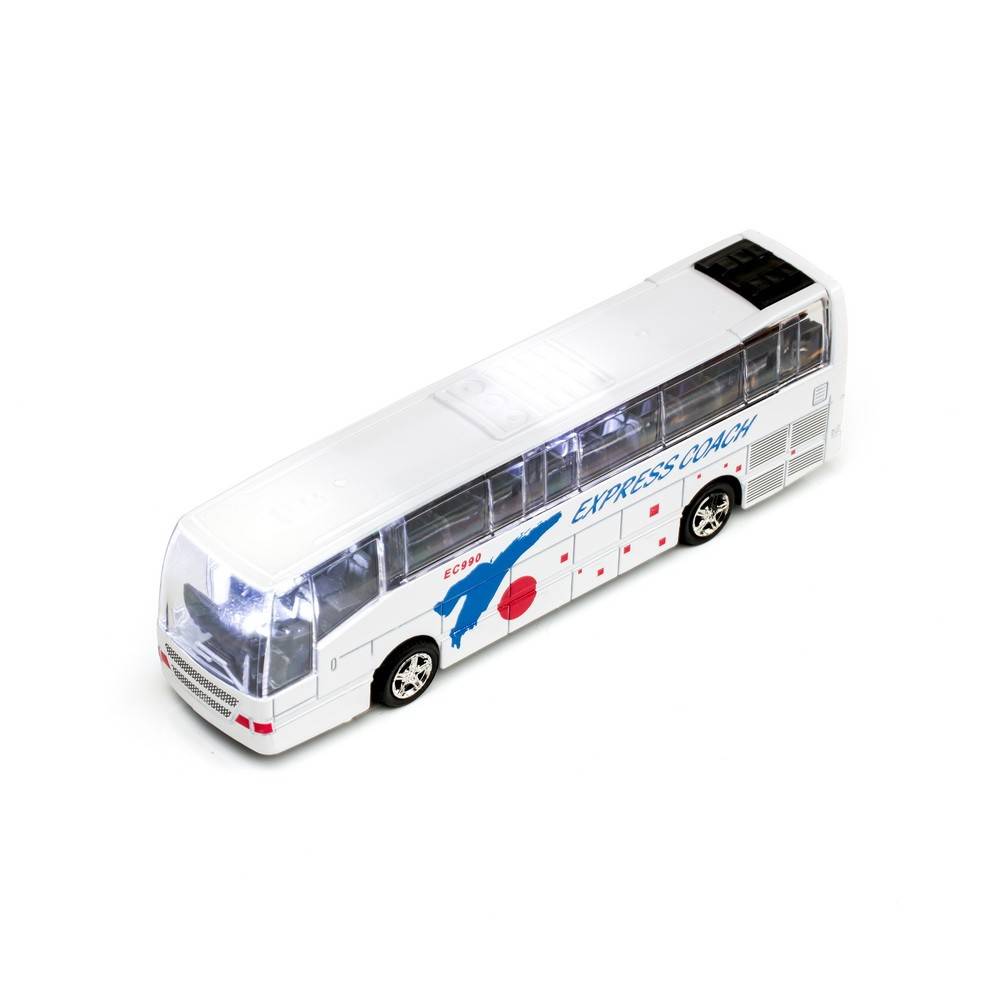 masina metalica, autobuz express coach cu sunete si lumini, pull back, 1:70, alb