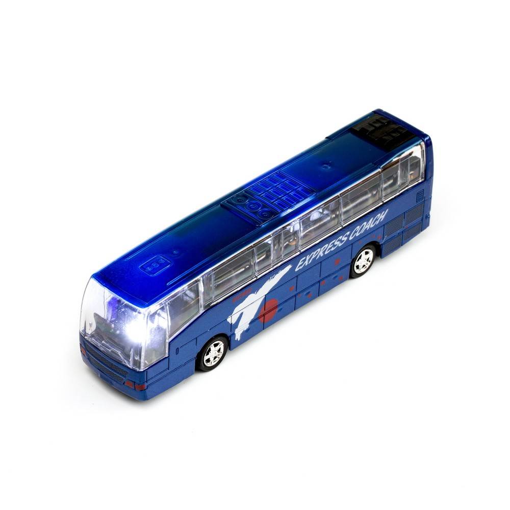masina metalica, autobuz express coach cu sunete si lumini, pull back, 1:70, albastru