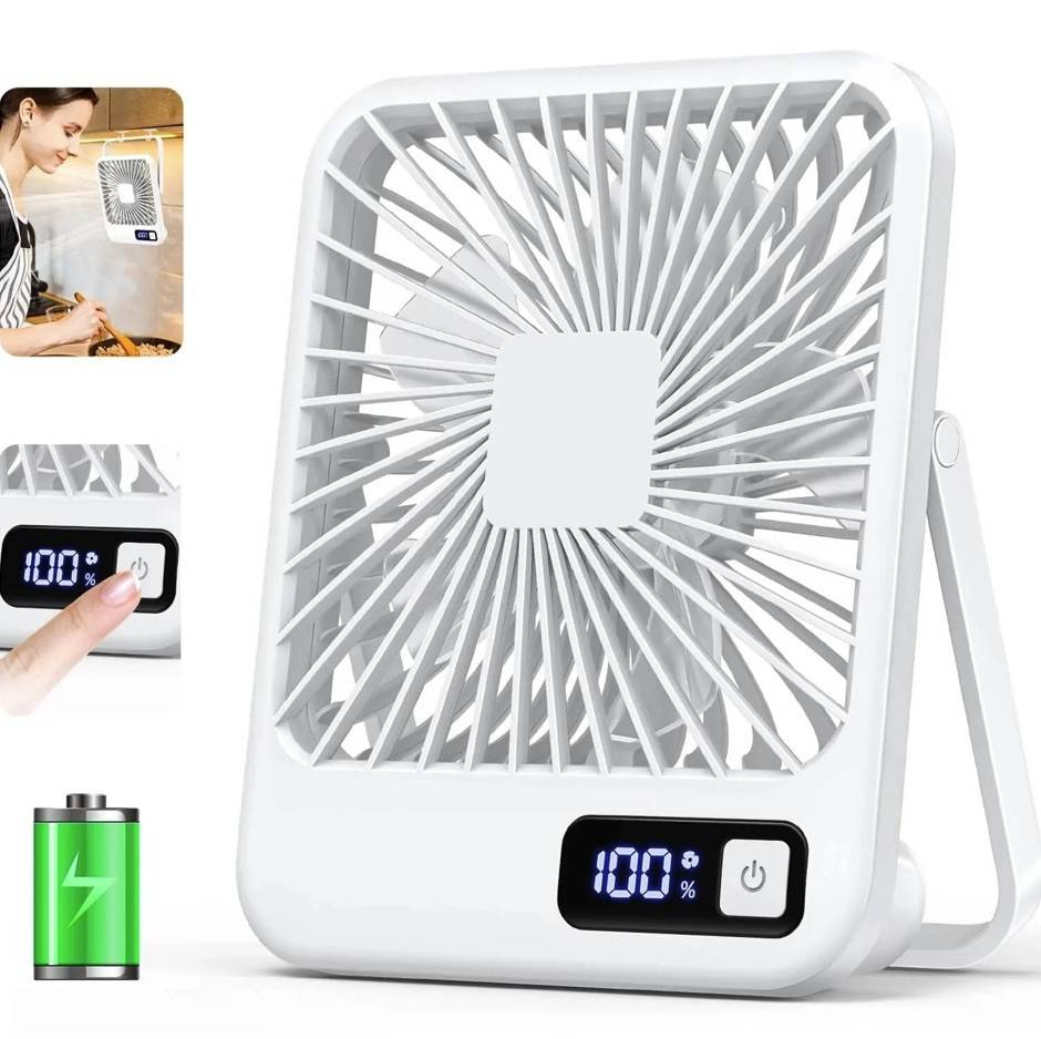 Mini Ventilator Portabil Cu Ecran LCD, alb, 14x17x4 cm