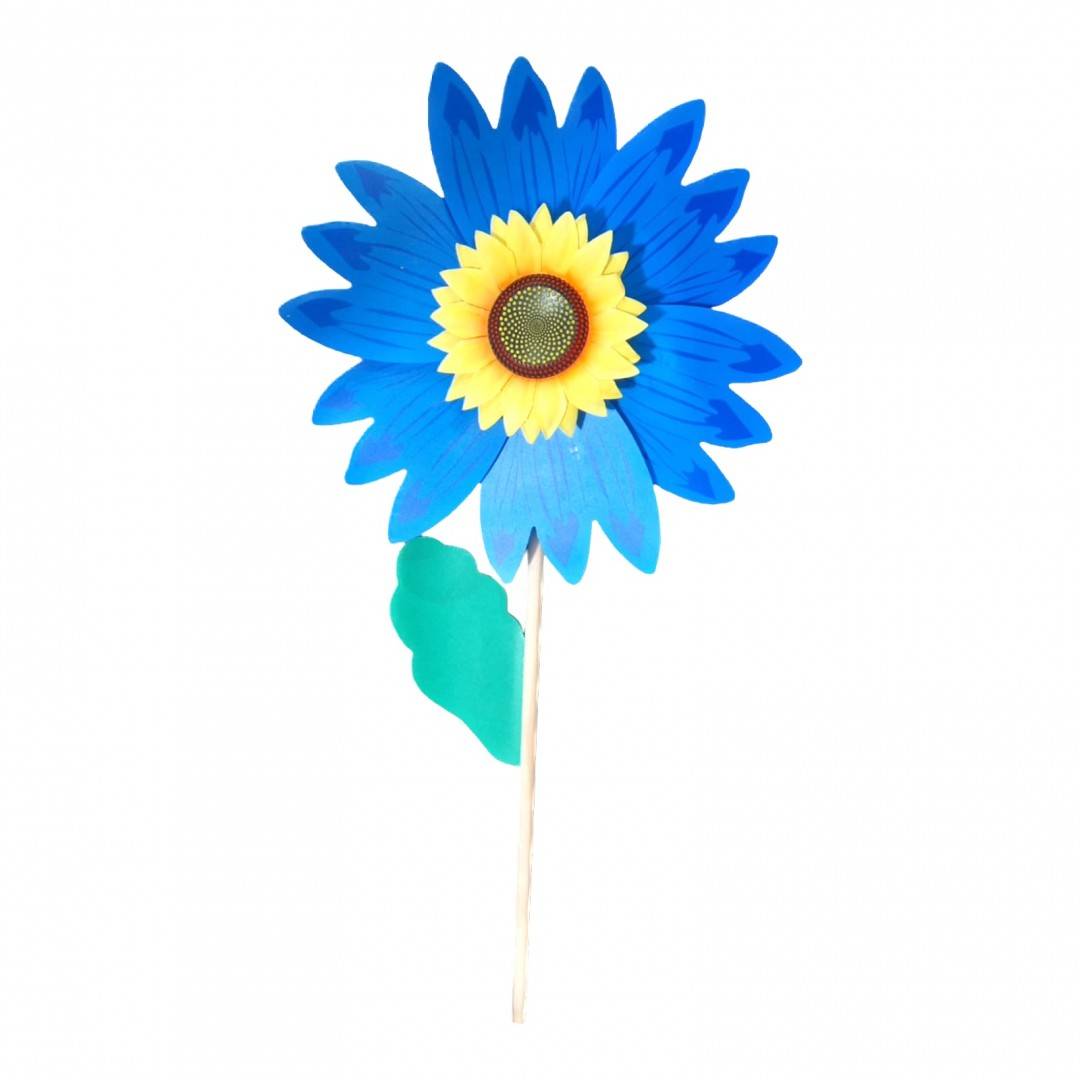 Morisca de vant Floarea Soarelui cu coada din lemn, diametru 40 cm, albastru