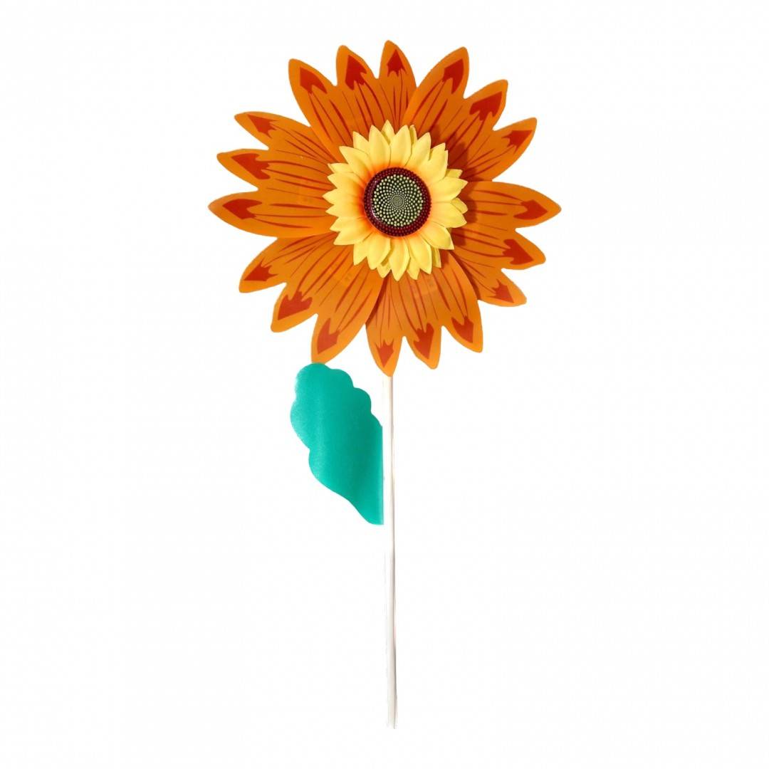 Morisca de vant Floarea Soarelui cu coada din lemn, diametru 40 cm, portocaliu
