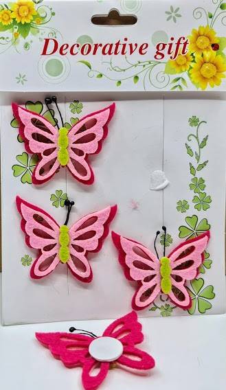 ornamente din fetru, fluturi roz, set 4 stickere