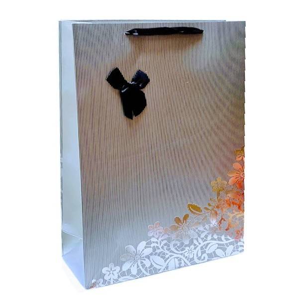 punga de cadou din hartie cartonata, model cu fundita din panglica satinata, 42x31x12 cm