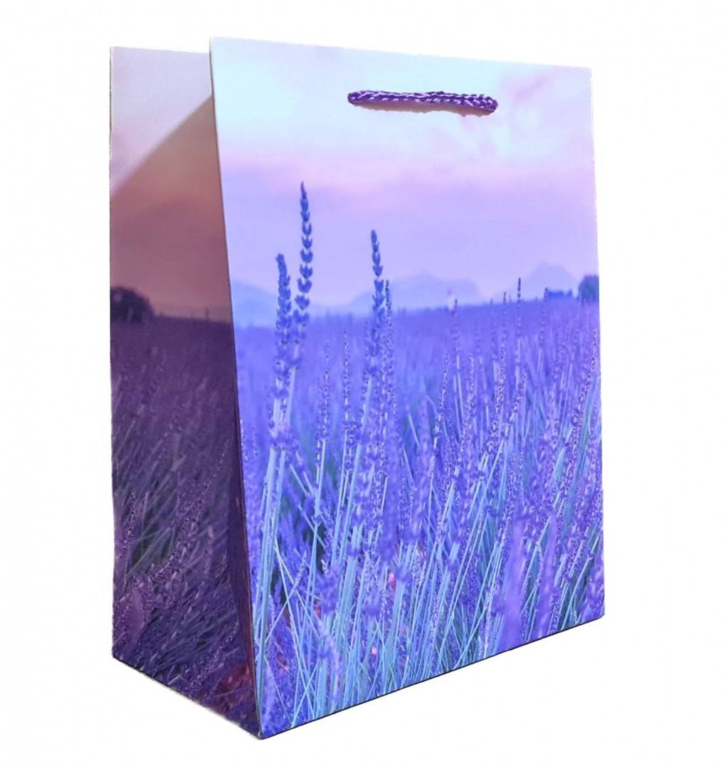 punga de cadou din hartie cartonata, snur satinat, lavanda, 18x23x10 cm