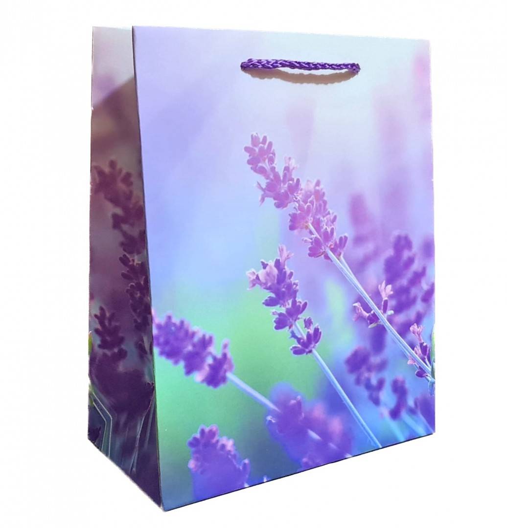punga de cadou din hartie cartonata, snur satinat, lavanda, 26x32x12 cm