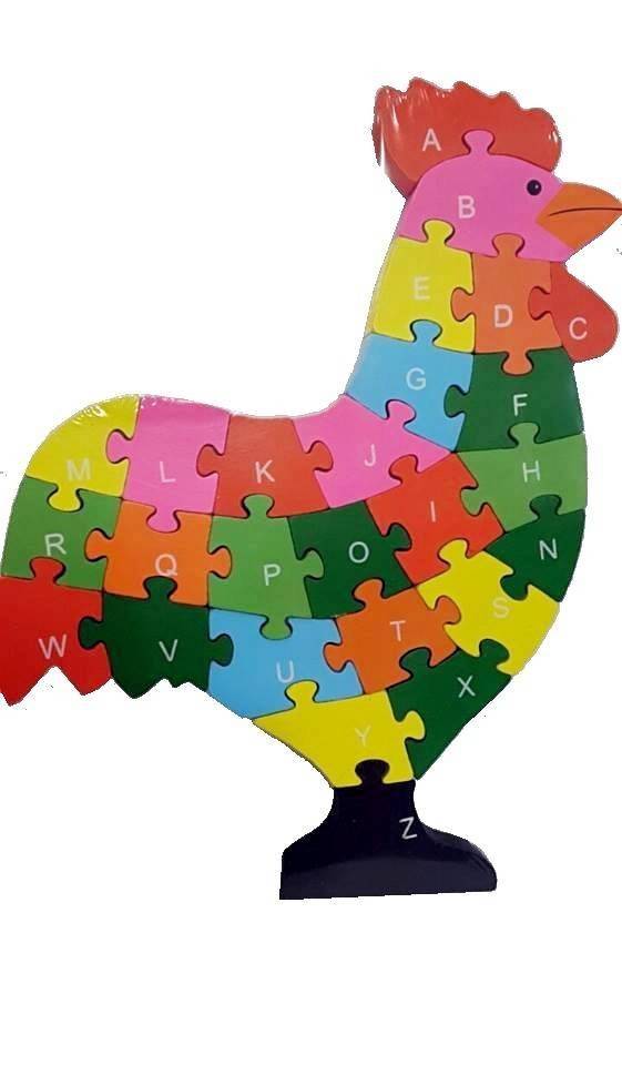 Puzzle din lemn cu litere si cifre, cocos, 30 cm