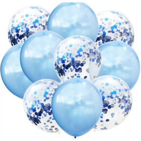 set 10 baloane cu confetti, 30 cm, culoare albastru