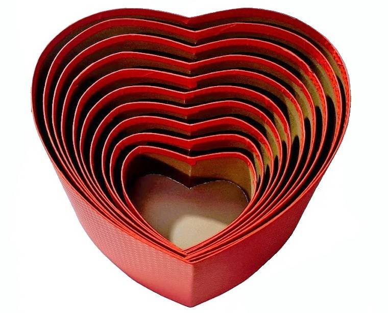 set 10 cutii inima, rosu, 14-31 cm